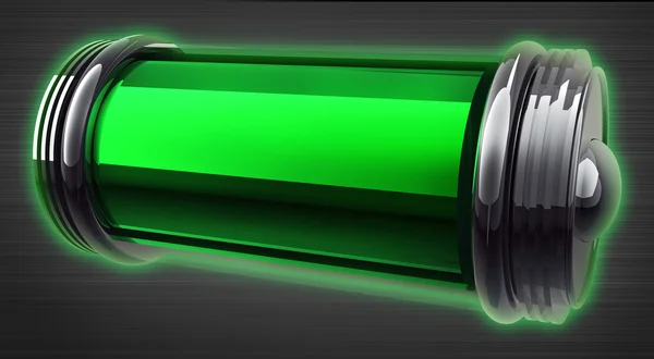 Illustrazione 3d della batteria carica su sfondo grigio — Foto Stock