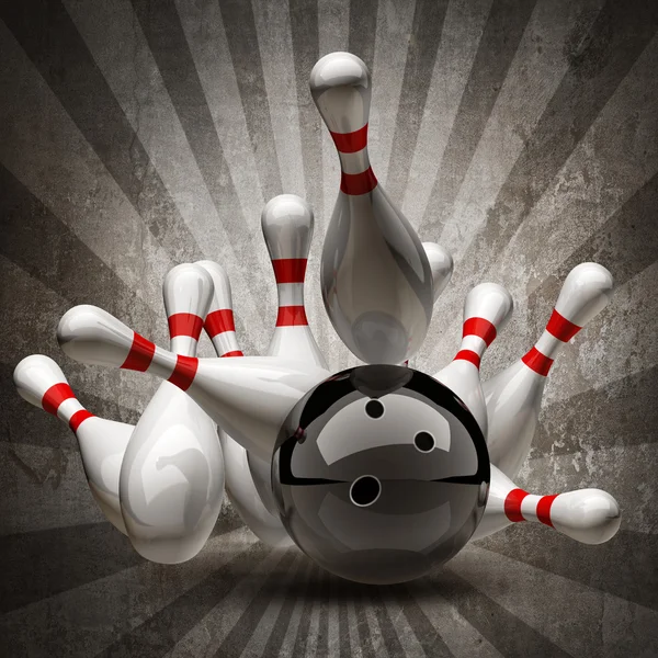 Bowling topu içine çivi antika arka plan üzerine çökmesini.