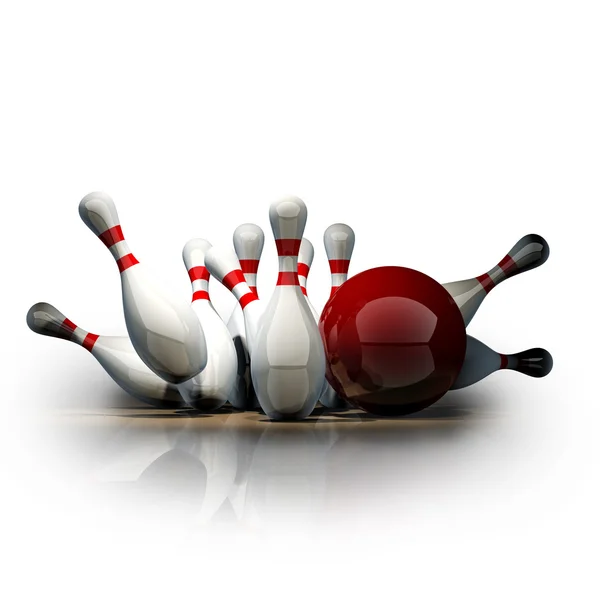 Bowling Ball crashing into the pins. — Stock Photo, Image
