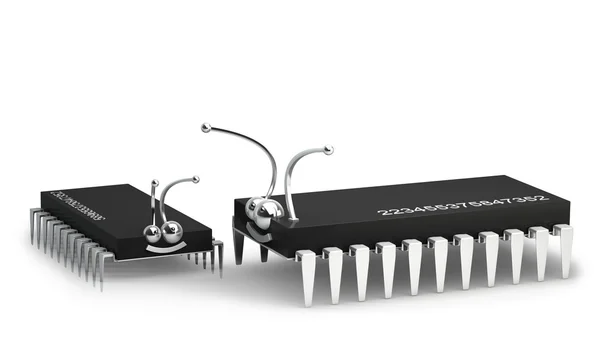 Mikrochip bugg isolerad på vit bakgrund 3d illustration. — Stockfoto