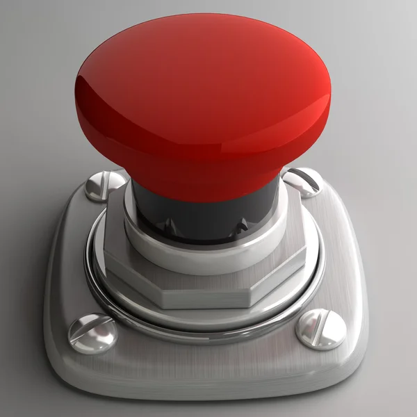 Kırmızı düğmeye closeup 3D çizimi. — Stok fotoğraf