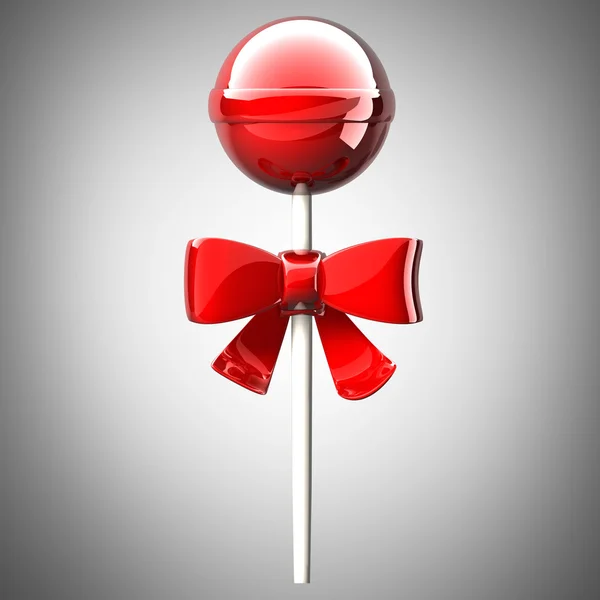 Söt lollipop och röd rosett. högupplöst 3d render — Stockfoto