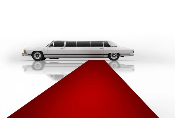 Weiße Limousine mit rotem Teppich — Stockfoto