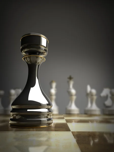 Closeup Black chess rook background 3d illustration. — Stock Photo, Image