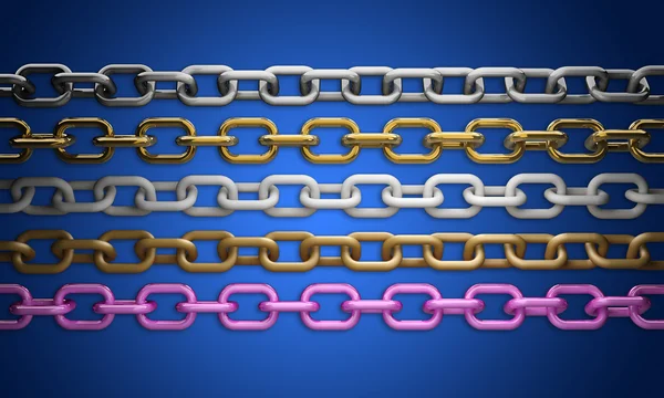 Collection of metal chain parts on blue background 3d render — Stock Photo, Image