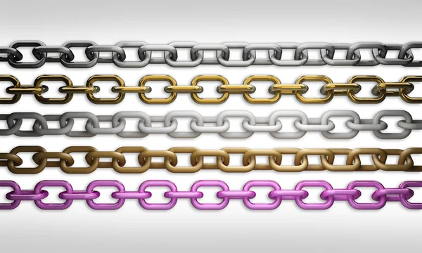 Collection of metal chain parts on white background 3d render — Stock Photo, Image