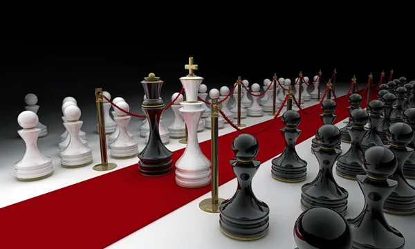 Chess on red carpet isolated. 3d render — Stock Photo, Image