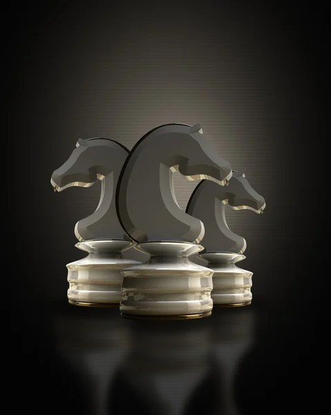 Fehér sakk ló a sötét háttér, 3D-s illusztráció. — Stock Fotó