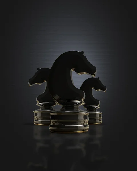 Black chess horse in the dark background 3d illustration. high resolution — Stock Photo, Image