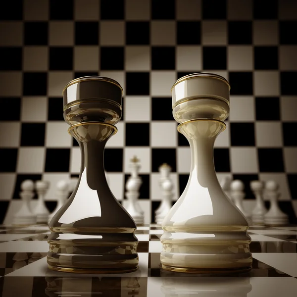 Black vs wihte chess rook background sepia tone 3d illustration. — Stock Photo, Image