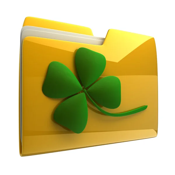 Yellow folder icon with clover isolated on white background — Stock Photo, Image