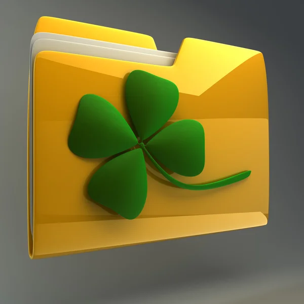 Yellow folder icon with clover High resolution 3D — Stock Photo, Image