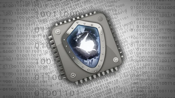 Unidad de procesador CPU con concepto de escudo de seguridad roto — Foto de Stock