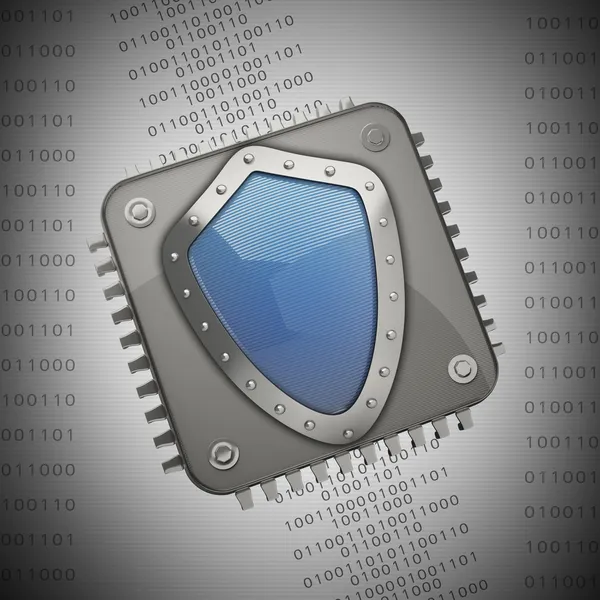 Processor unit CPU with Blue security shield concept — Stock Photo, Image