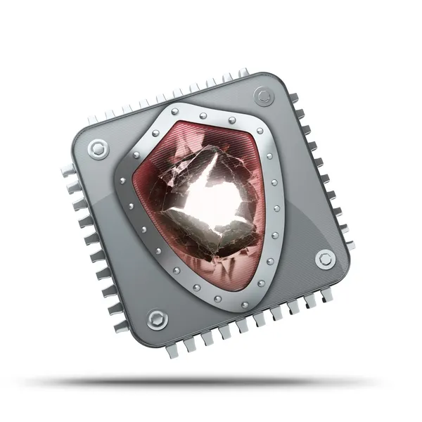 Processor unit CPU with Broken security shield concept — Stock Photo, Image