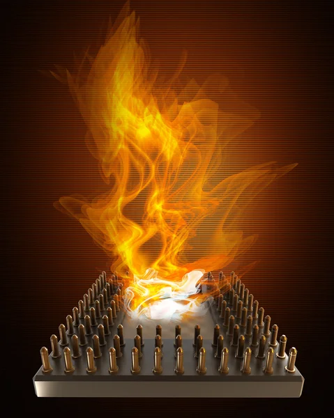 CPU en el fuego de alta resolución 3d ilustración — Foto de Stock