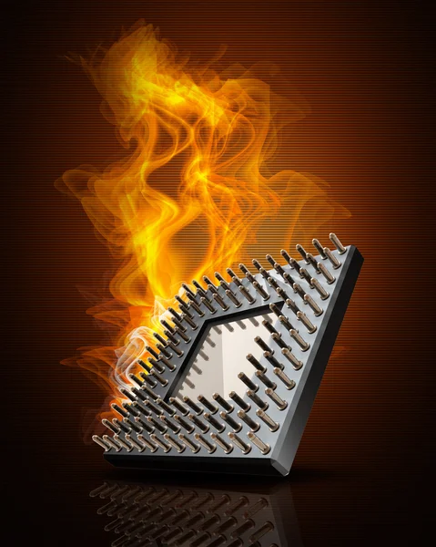 CPU v ohni s vysokým rozlišením 3d ilustrace — Stock fotografie
