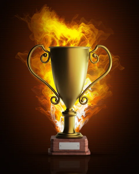 Golden trophy in Fire high resolution 3d illustration — Stock Photo, Image