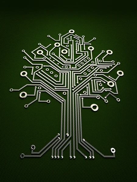 Circuit board tree background 3d illustration. high resolution — Stock Photo, Image