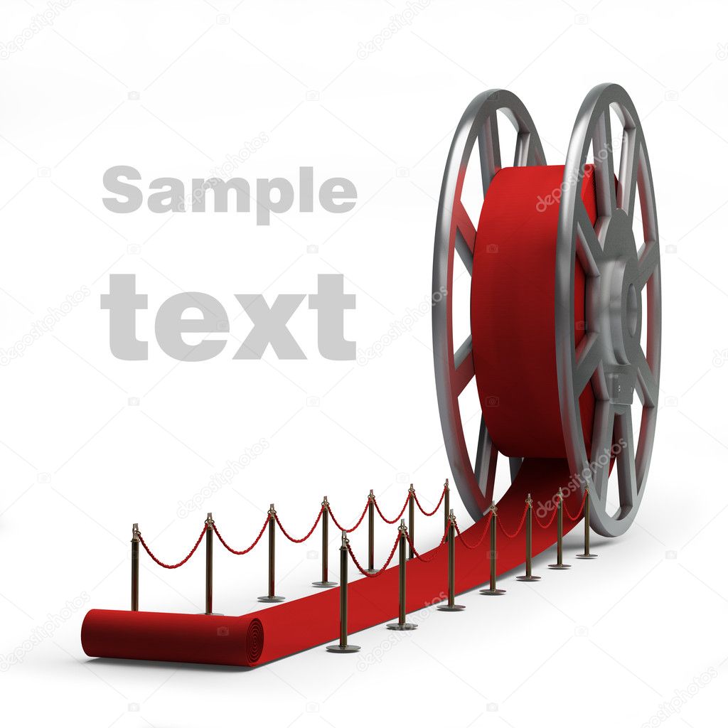 Cinema film roll and red carpet isolated. 3d illustration. high resolution