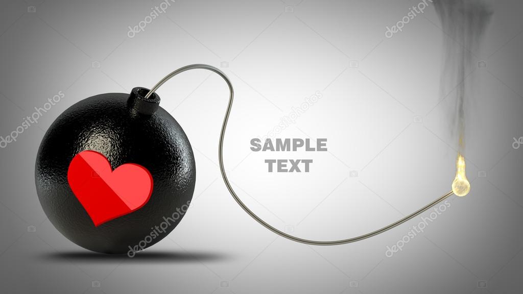 Cannonball bomb with red heart symbol
