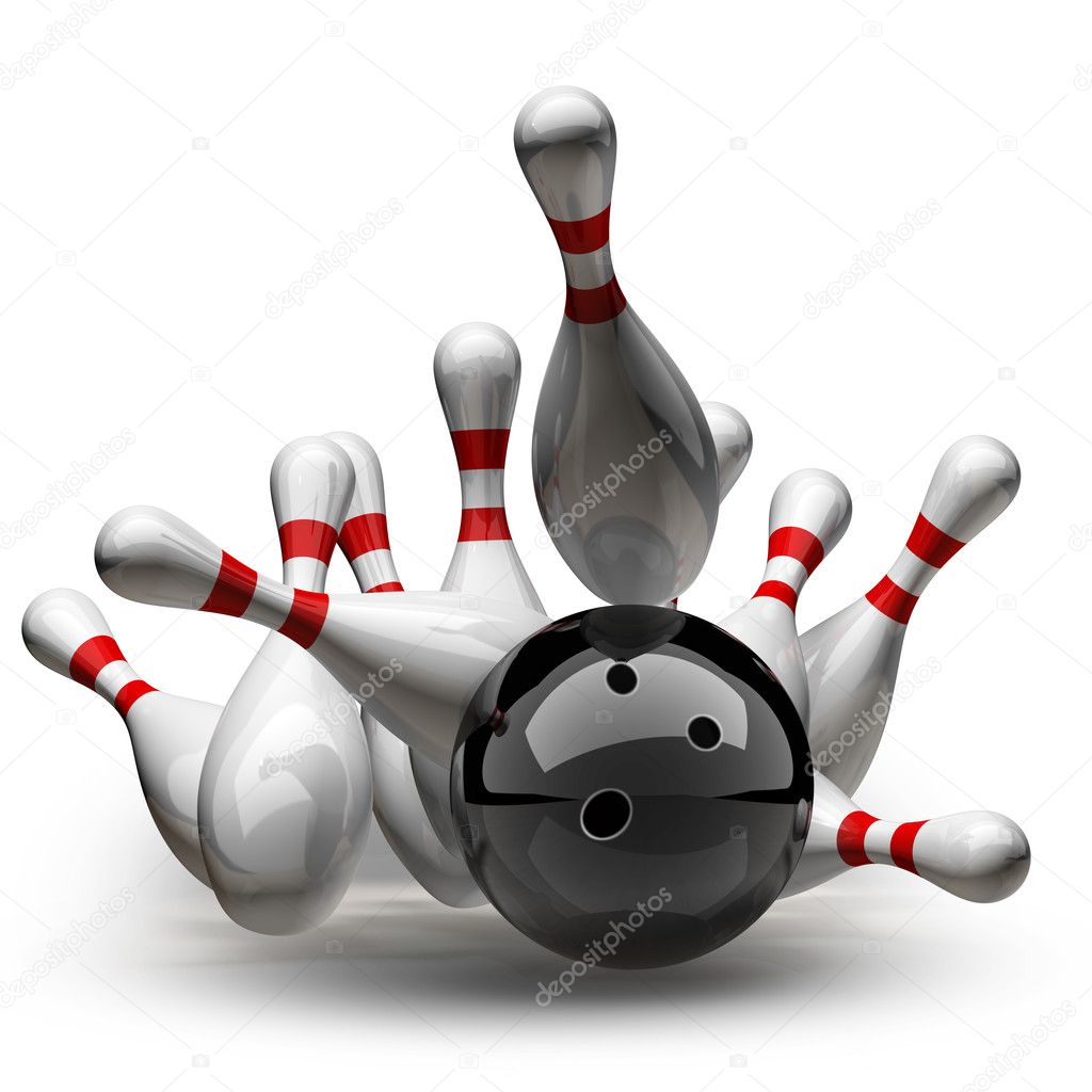 3d Bowling Ball crashing into the pins — Stock Photo © ADDRicky 20316155