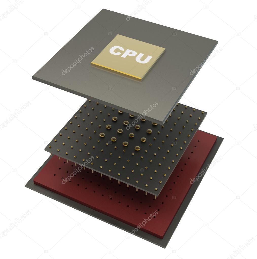 Computer microchip CPU disassembled.