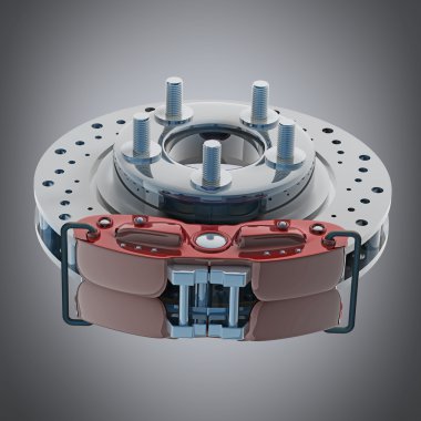 fren disk kırmızı bir destek. yüksek çözünürlükte 3d render
