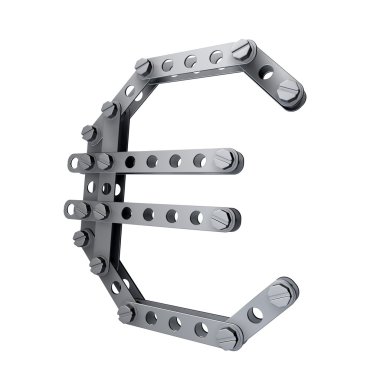 Metalik perçinler ve vidalar ile euro para birimi simgesi