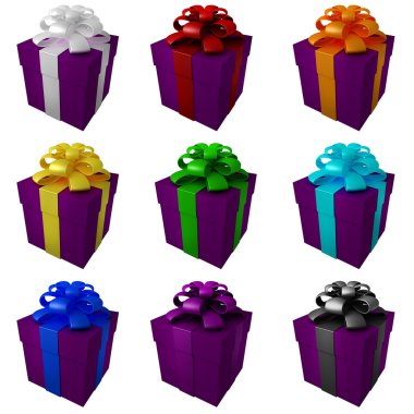 koleksiyon Menekşe hediye kutuları ile renkli şerit ve yay