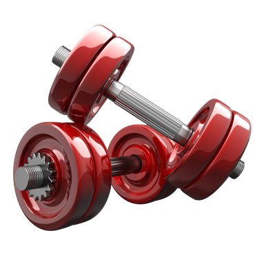 dumbbell kırmızı beyaz zemin üzerine izole.
