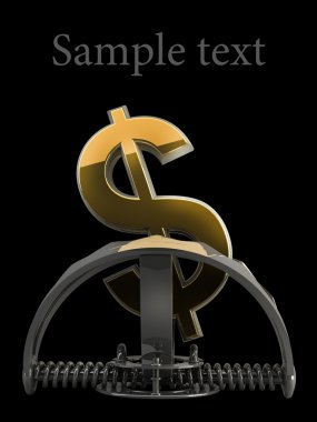 US dollar symbol in the trap isolated on black background 3d.