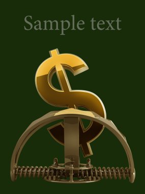 US dollar symbol in the trap isolated on green background 3d.