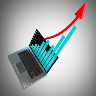 grafik ve kırmızı ok ile 3D dizüstü