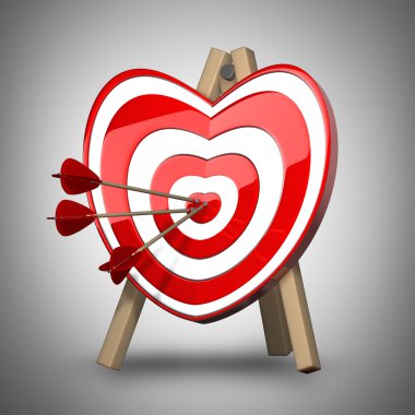 Kırmızı kalp hedef amacı ile okları.