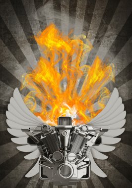 Ateş kanatlı krom motosiklet motoru.