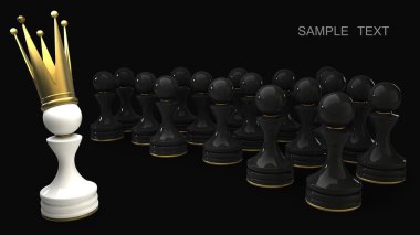 pawn in een gouden kroon 3d illustratie. hoge resolutie