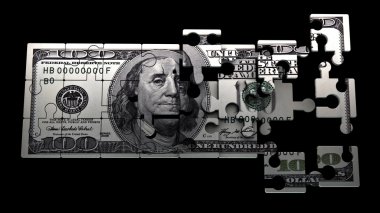 100 ABD Doları bulmaca. yüksek çözünürlükte 3d görüntü oluşturmak para.