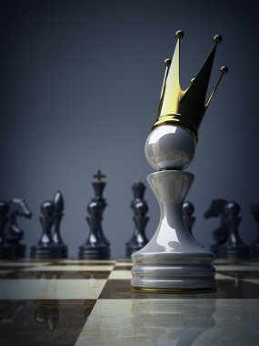 pawn in een gouden kroon 3d illustratie. hoge resolutie
