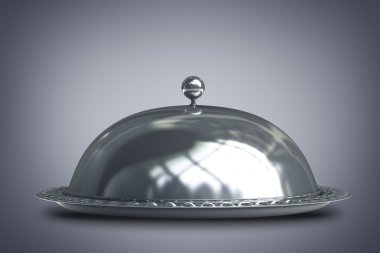 silver platter or cloche with space to place object 3d render clipart