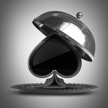 Gümüş plakalı metal veya cloche kart işareti ile açın. yüksek çözünürlükte 3d render