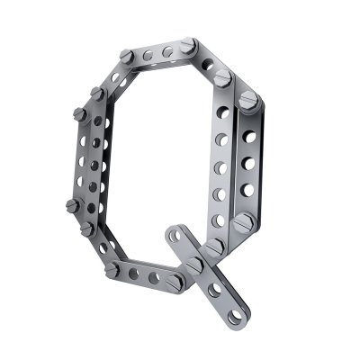 Perçinler ve vidalar ile metalik harf (Q)