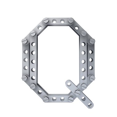 Perçinler ve vidalar ile metalik harf (Q)