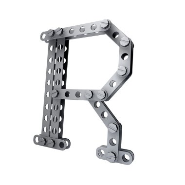 Perçinler ve vidalar ile metalik harf (R)