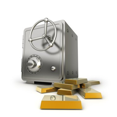 Beyaz arka plan üzerinde izole altın ile güvenli