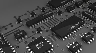 devre kartı. yüksek çözünürlükte 3d dijital olarak oluşturulan görüntü.