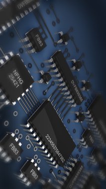 devre kartı. yüksek çözünürlükte 3d dijital olarak oluşturulan görüntü.