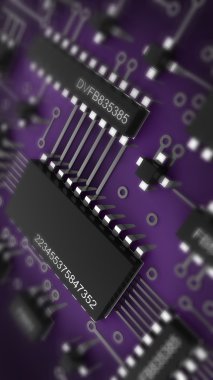 devre kartı. yüksek çözünürlükte 3d dijital olarak oluşturulan görüntü.