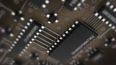 devre kartı. yüksek çözünürlükte 3d dijital olarak oluşturulan görüntü.