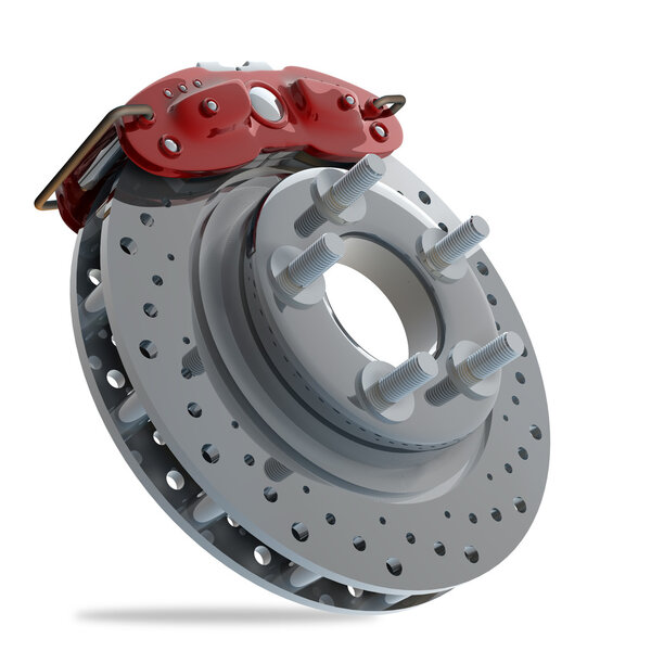 тормозной диск с красной поддержкой. изолированные на белом фоне
